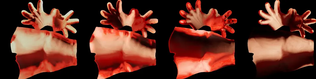 The baked lighting textures for the hands, side by side.